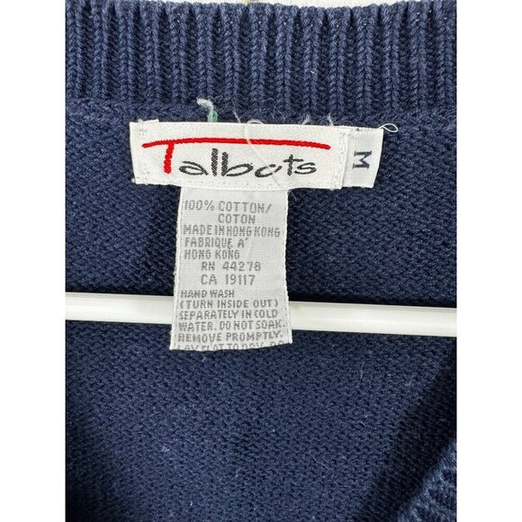 Vintage Talbots Size Medium Blue Gingham Sweater Vest Cotton Beaded - Picture 3 of 6